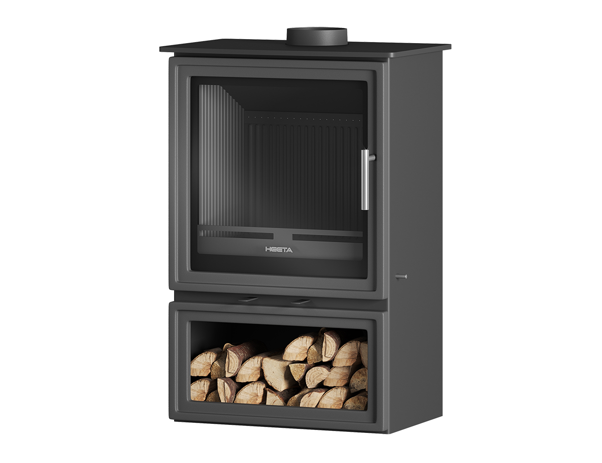 SAfire Heeta 600 Timberbox Log Base Wood Fireplace | On Fire